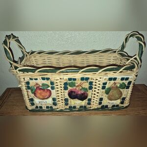 Vintage Woven Wicker Basket with Handles 12x5